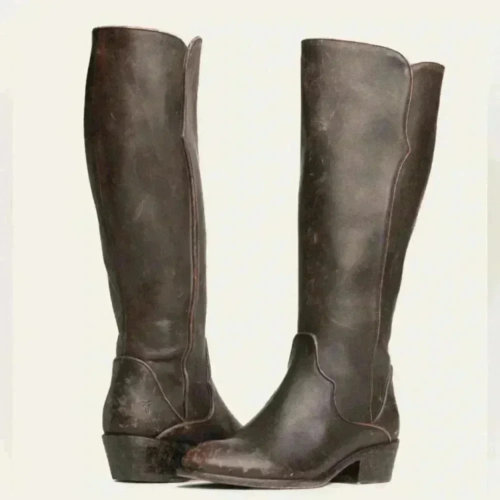 NEW FRYE Carson Piping Tall in Antique Black Leather Women’s Size 6